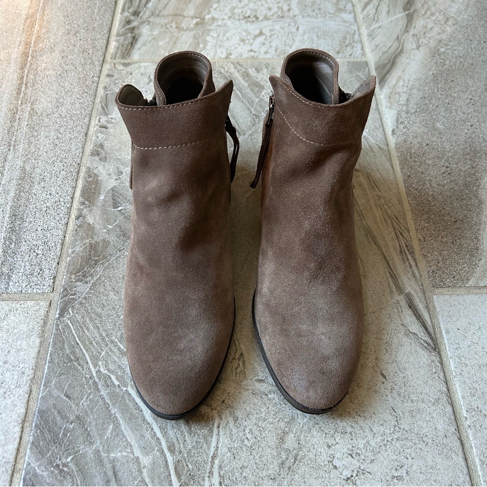 Sam Edelman Double Zip Brown Suede Packer Stacked Heel Ankle Bootie, Size 8